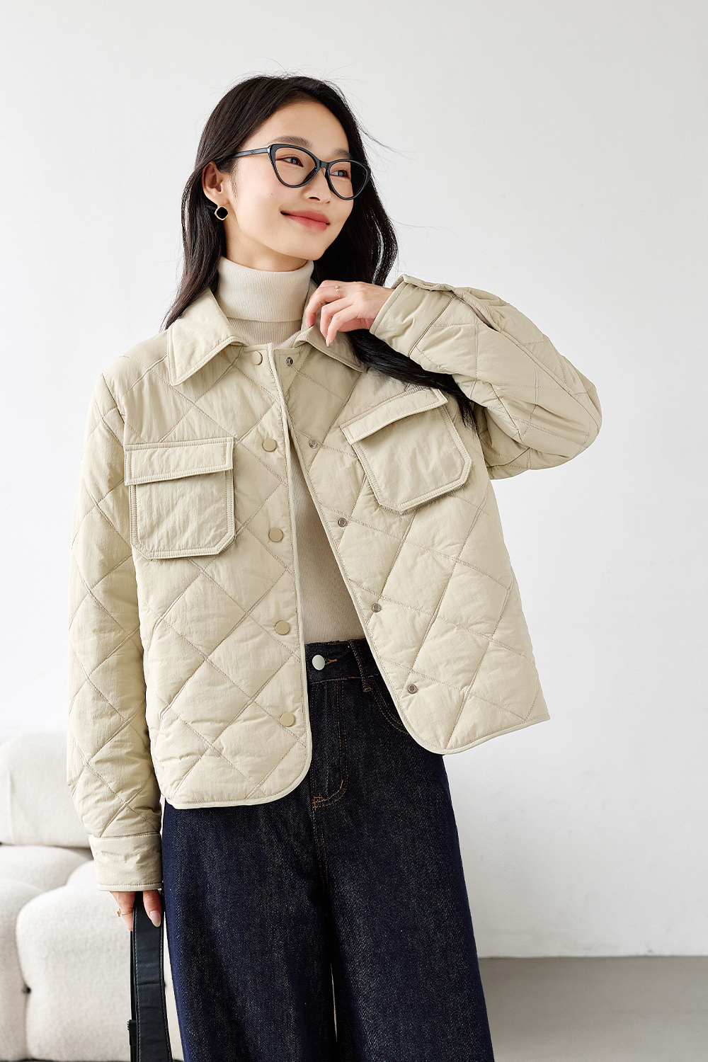 Lapel Diamond Short Cotton Coat-VIMLYSTORE