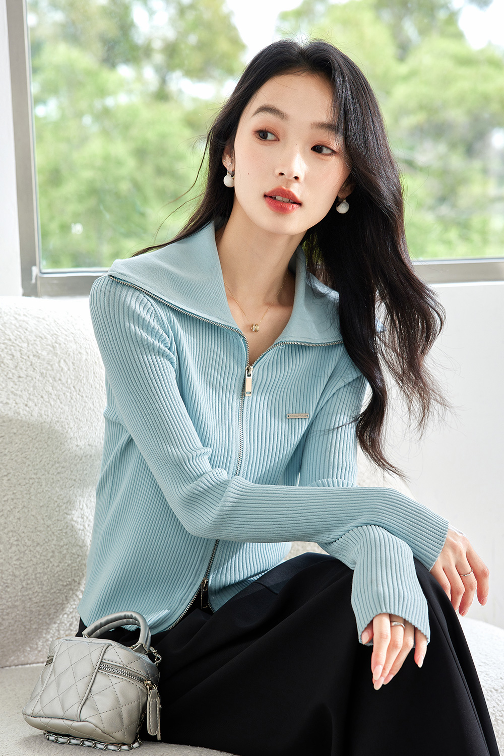 Doubleheaded Zipper Knitted Cardigan-VIMLYSTORE