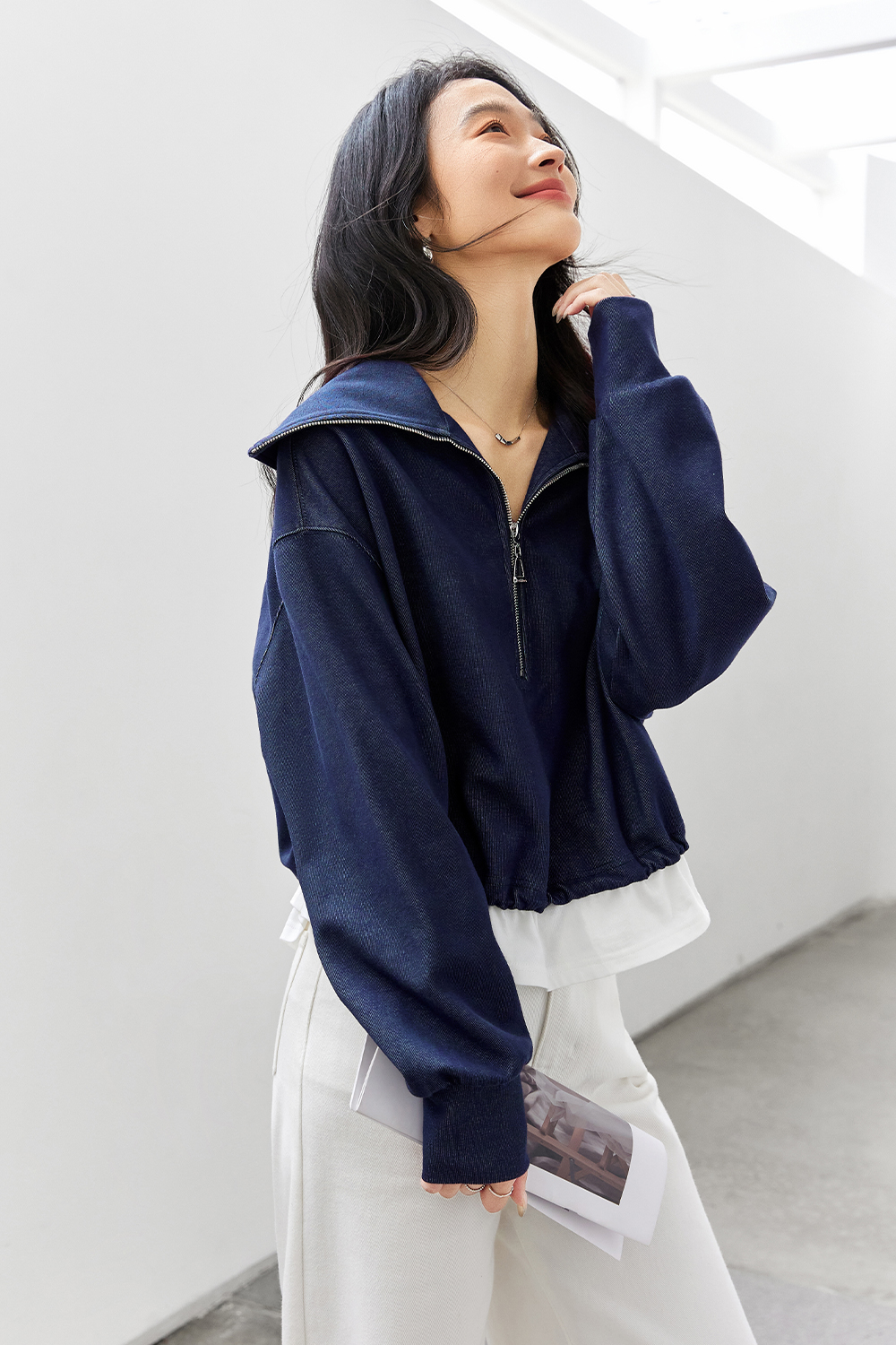 Two-Color Textured Sweatshirt-VIMLYSTORE