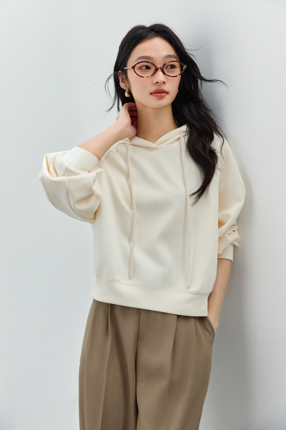 Solid Color Hooded Knitted Sweatshirt