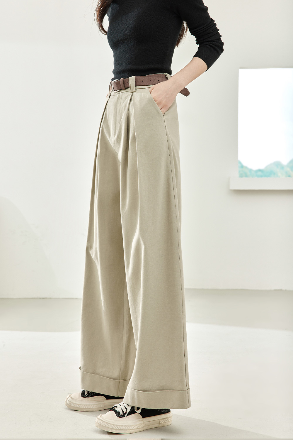 Simple commuter mid-waist casual pants