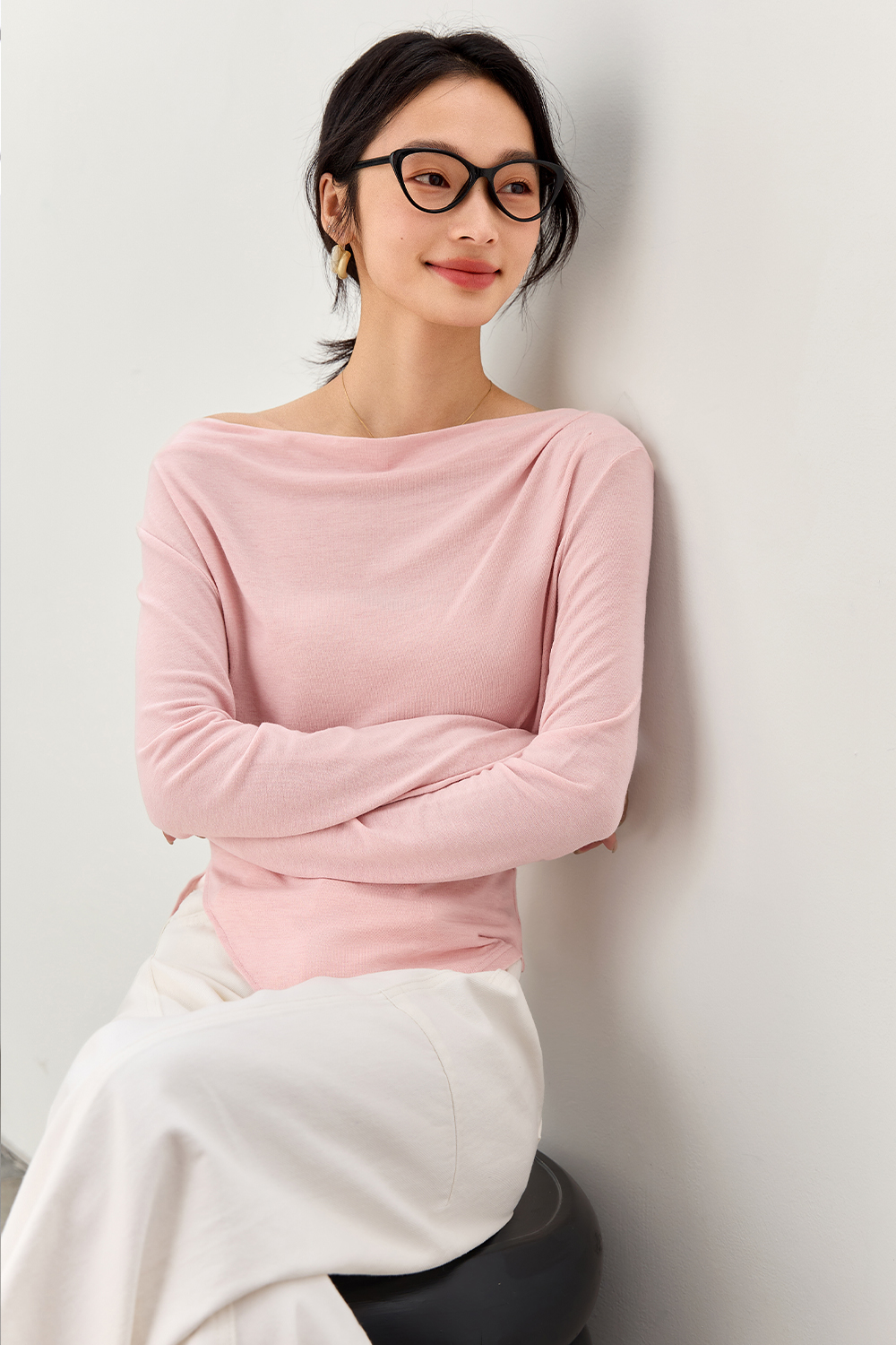 Natural Pleated Solid Color T-Shirt-VIMLYSTORE