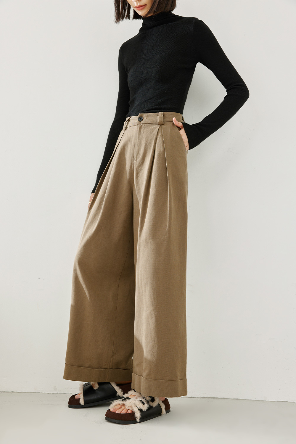 Simple commuter mid-waist casual pants