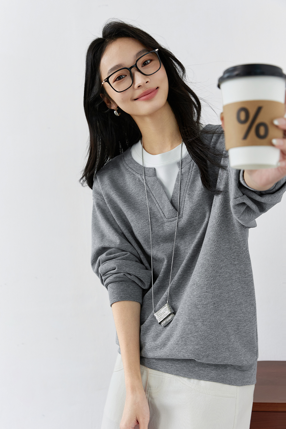 Contrast Color Fake Two-Piece Cotton Sweatshirt-VIMLYSTORE