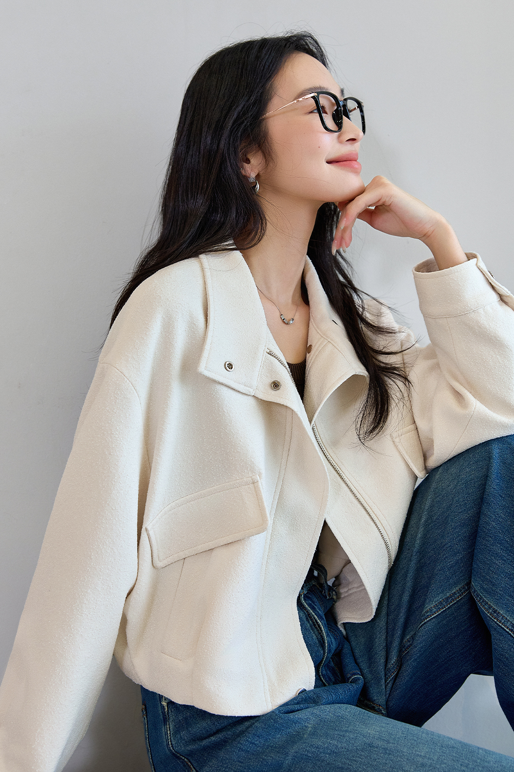 Workwear Style Short Lapel Jacket-VIMLYSTORE