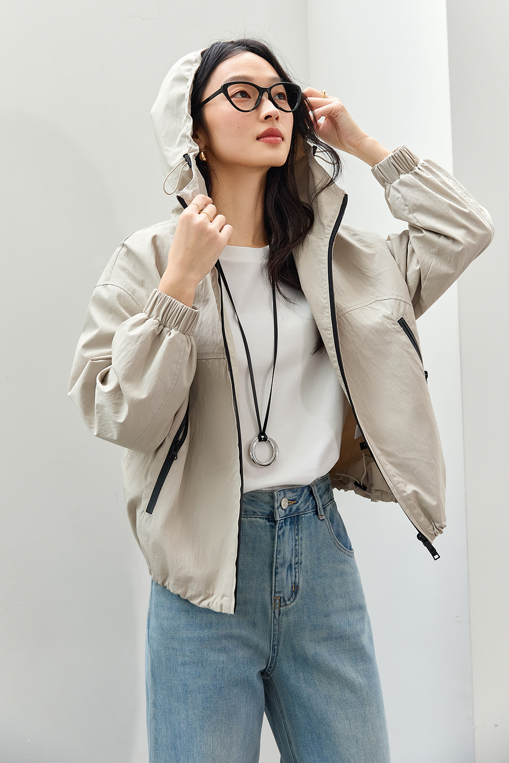 Contrast Color Hooded Jacket