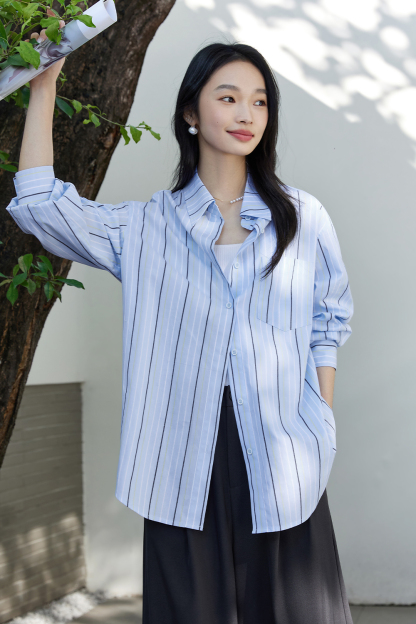 Blue And White Striped Pure Cotton Shirt