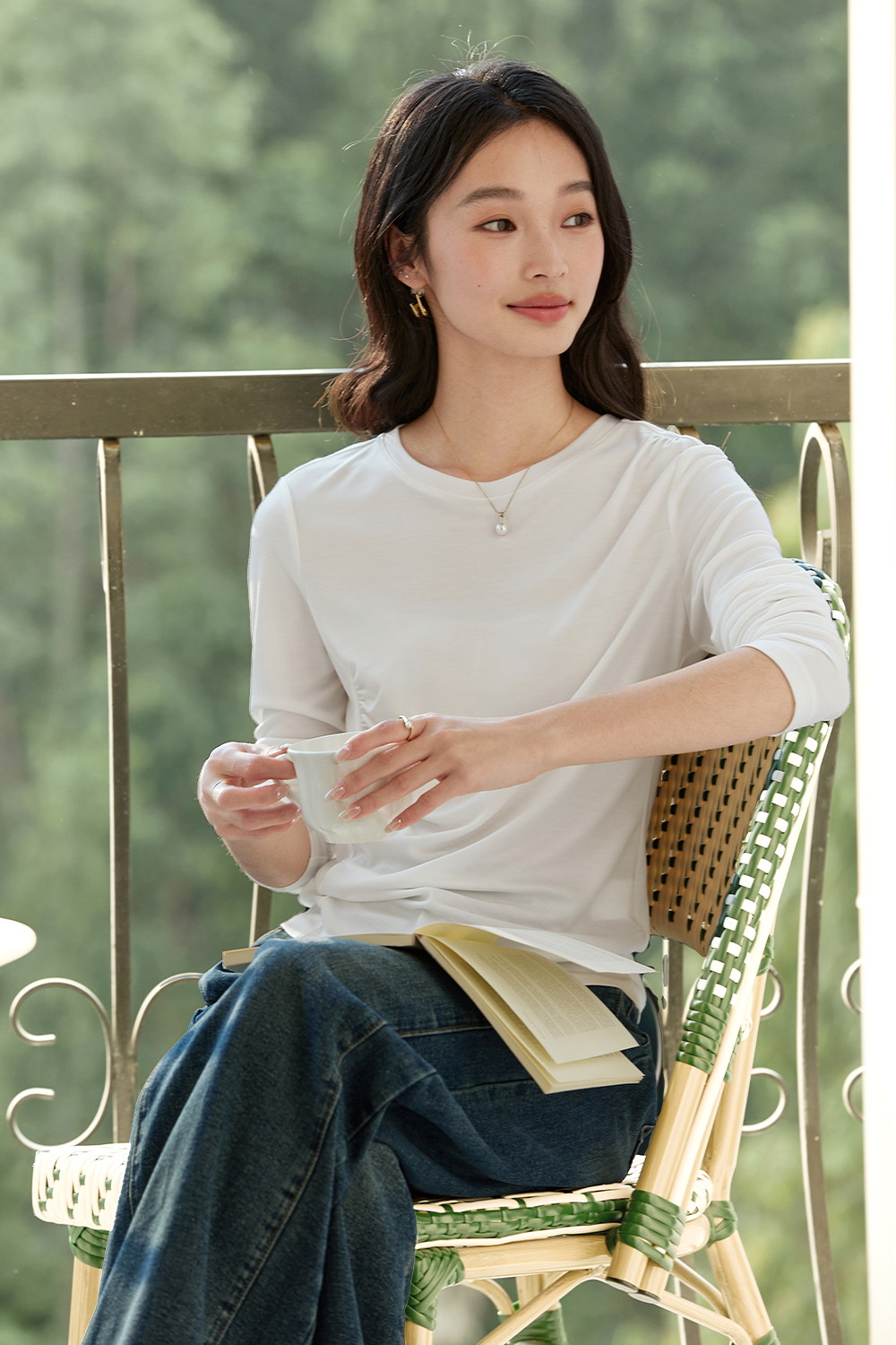 Pleated Long - sleeved T-shirt