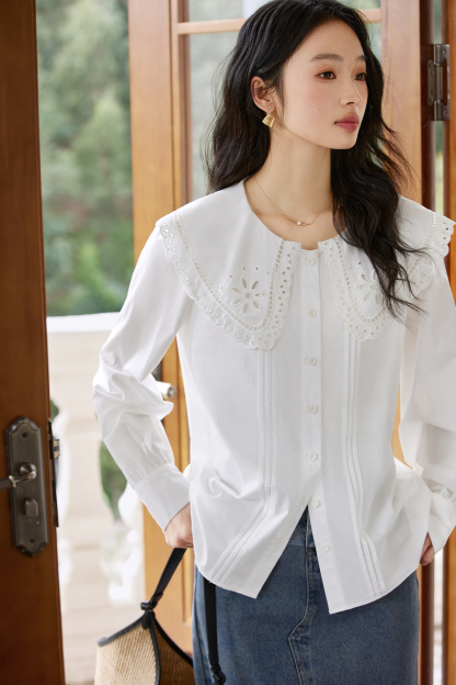 Cotton Lace Baby Collar Shirt