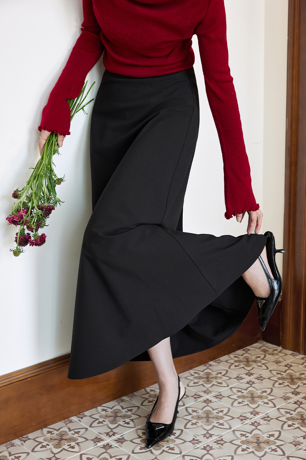 Wool Blend Black Skirt-VIMLYSTORE