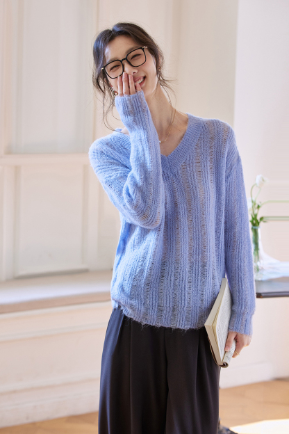 V-Neck Mesh Sweater