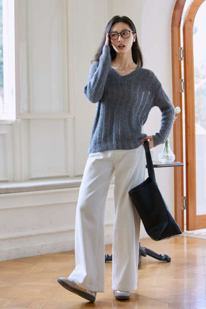 V-Neck Mesh Sweater