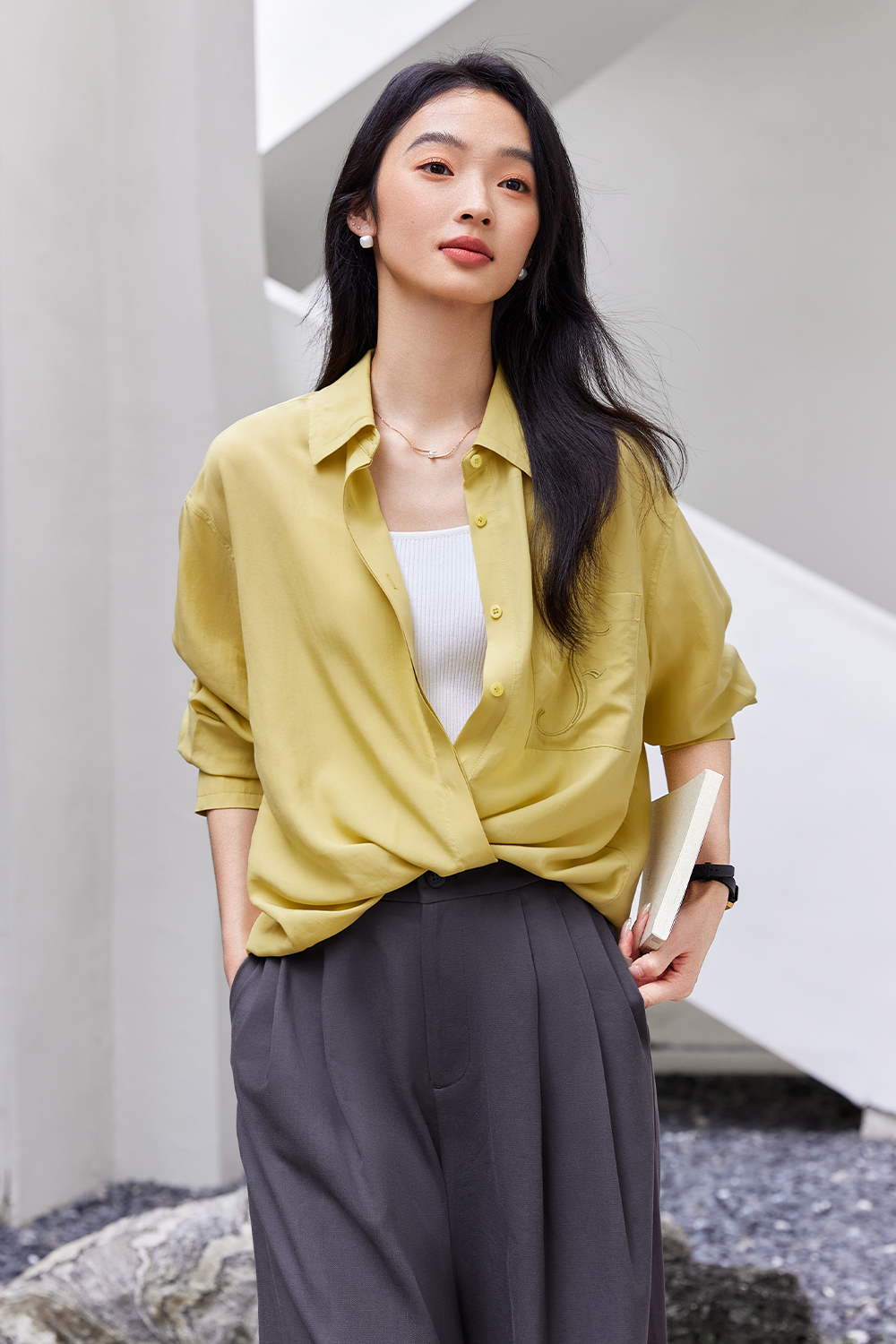 Simple Embroidered Letter Shirt-VIMLYSTORE