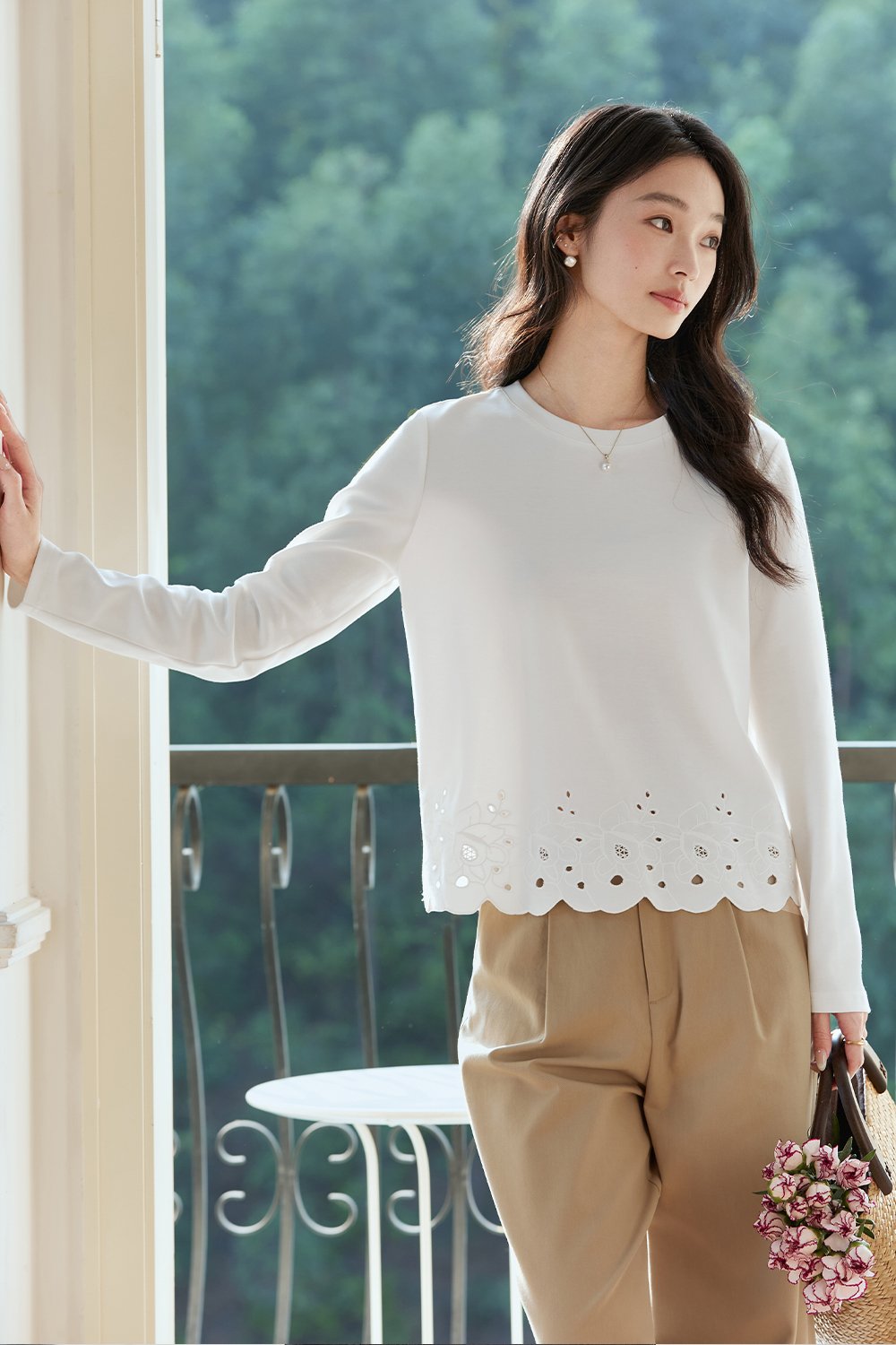 Soft Lace Long-Sleeved T-Shirt-VIMLYSTORE