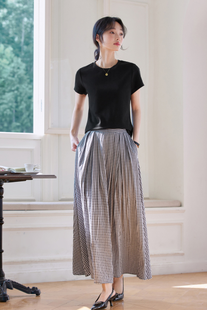 Simple Commuting Gingham Skirt