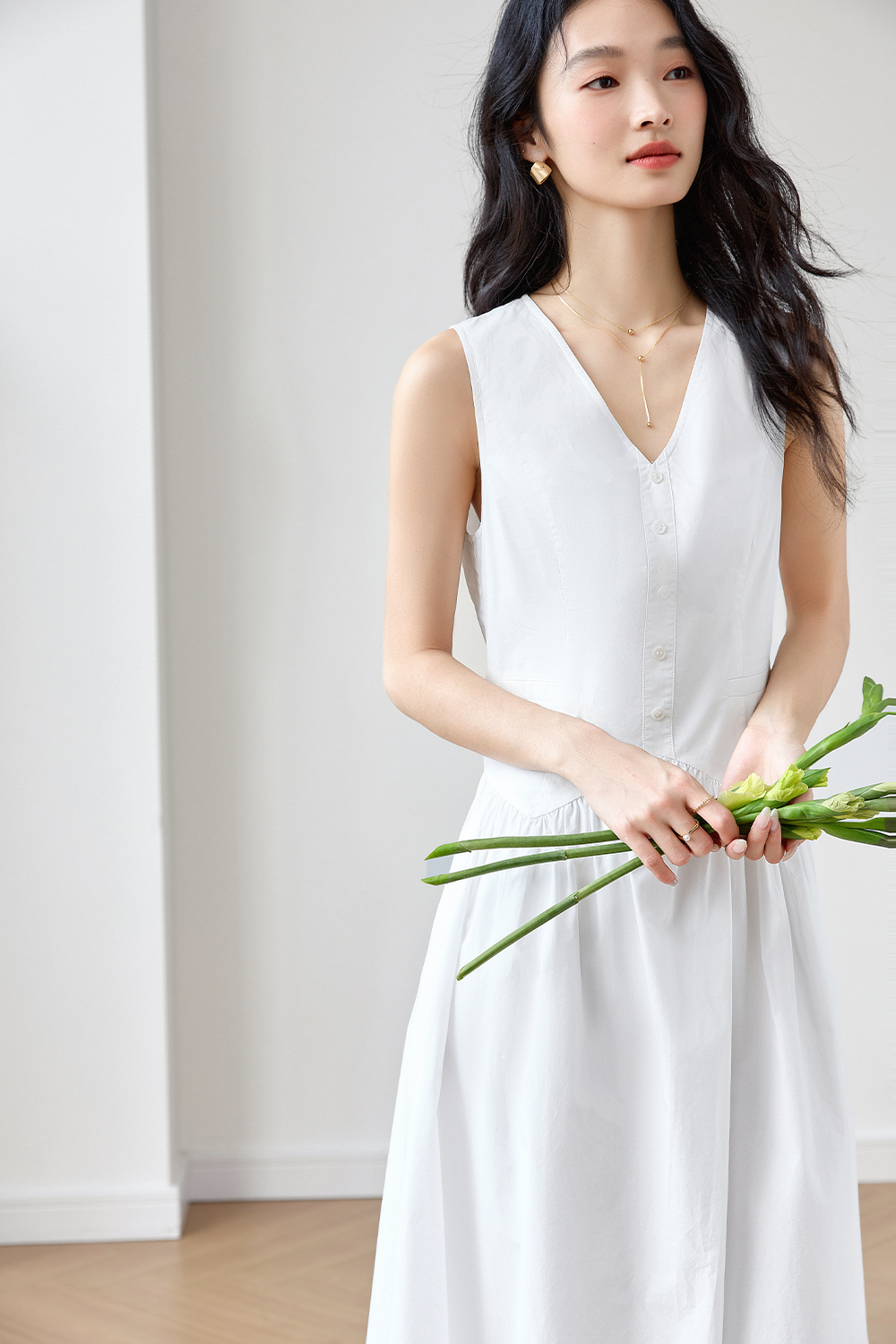 Solid Loose Cotton Dress-VIMLYSTORE