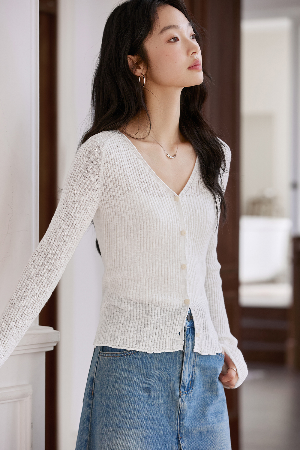 Striped Solid Color Knit Cardigan-VIMLYSTORE