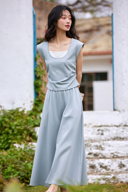 Fresh Style Light Blue Long Skirt Suit