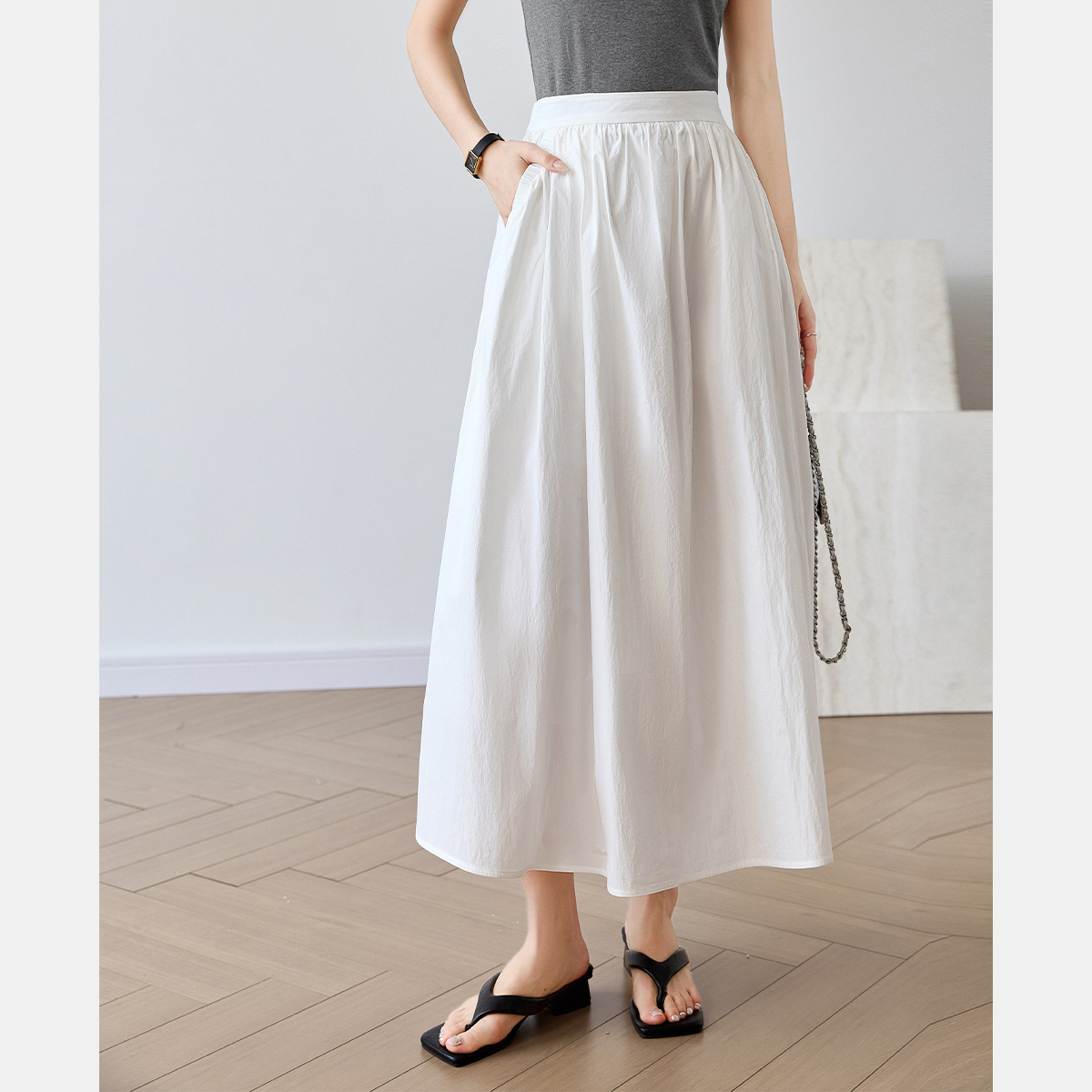 Soft And Loose Woven Umbrella Skirt-VIMLYSTORE