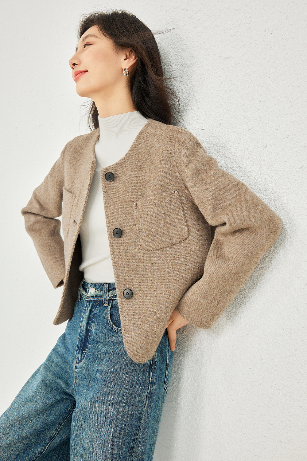 Short Solid Color Wool Coat-VIMLYSTORE