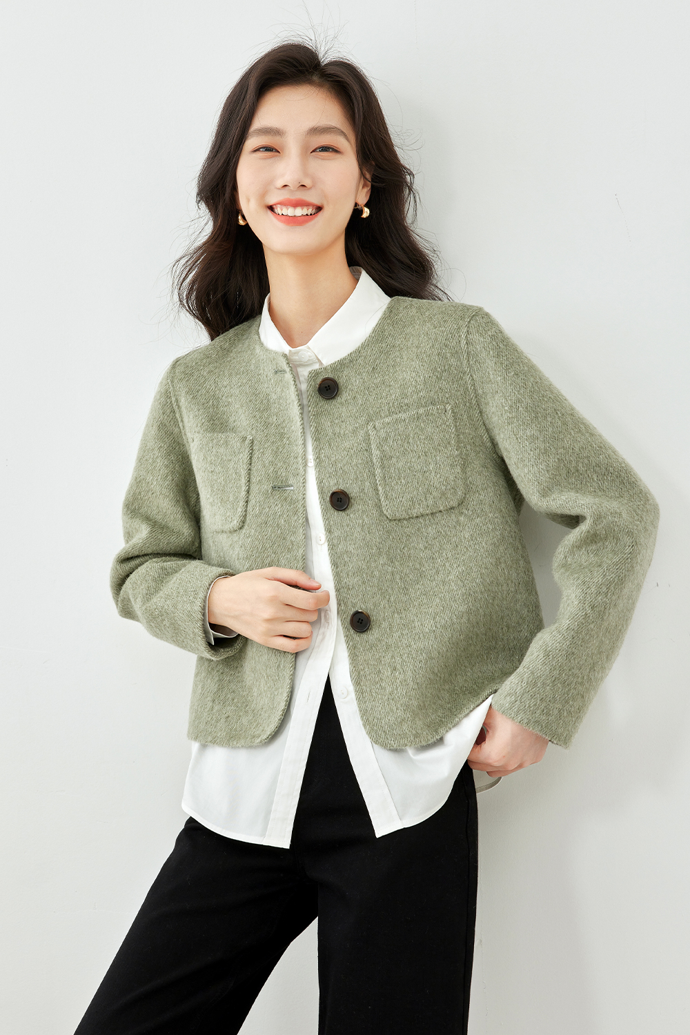 Short Solid Color Wool Coat-VIMLYSTORE