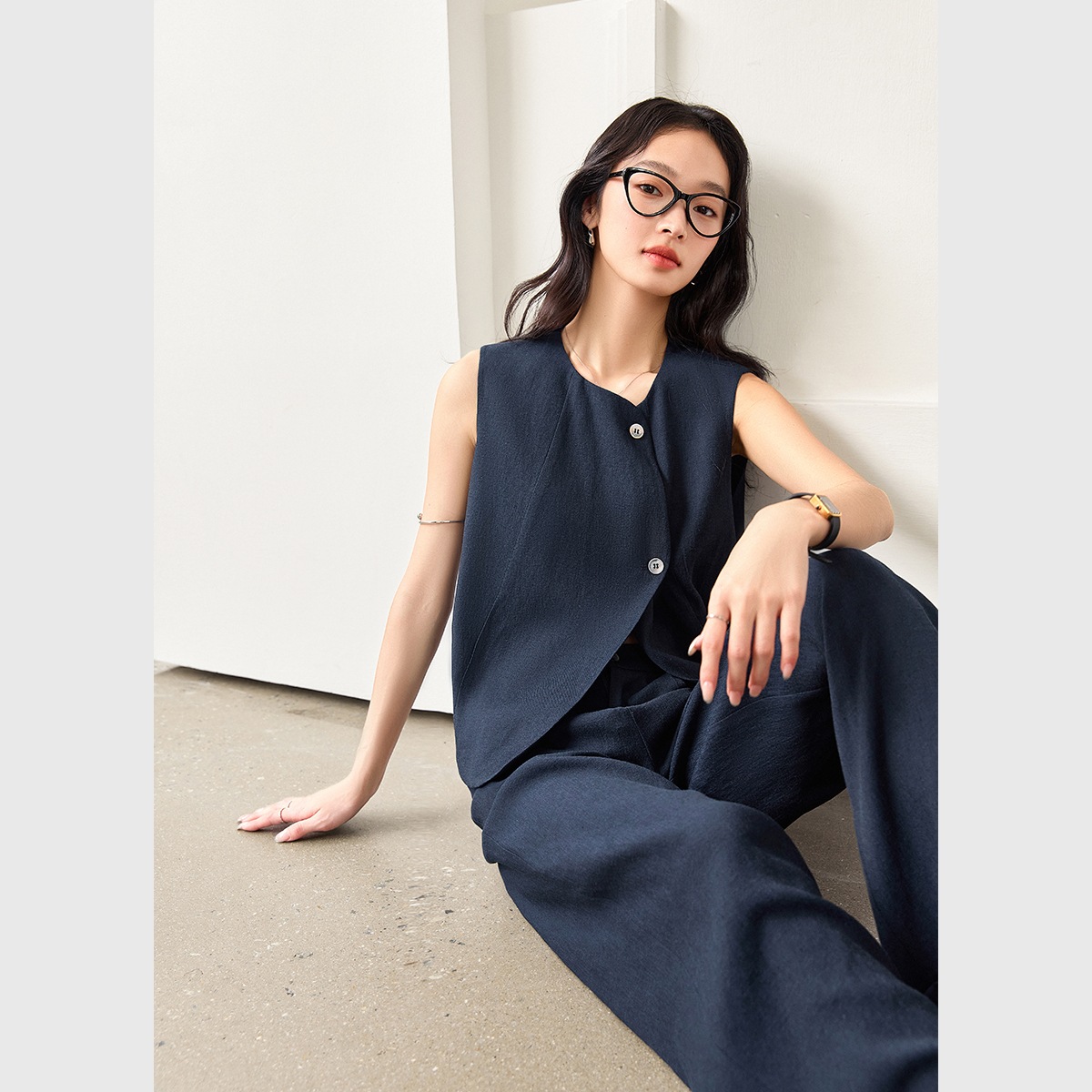 Linen Blended Vest Suit