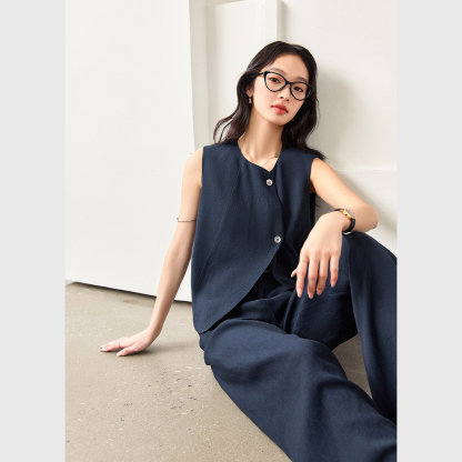 Linen Blended Vest Suit