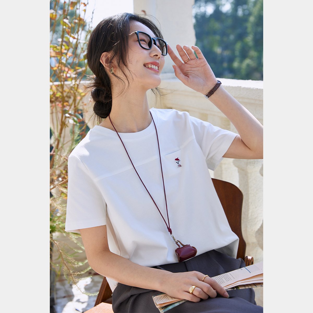 Animal Embroidery Straight T-Shirt