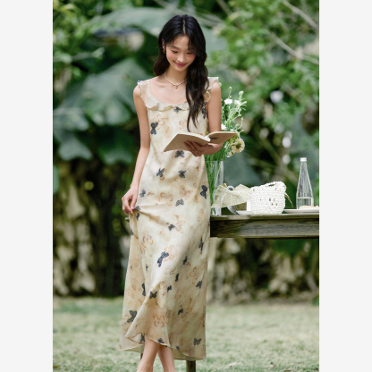 U-Neck Butterfly Suspender Dress