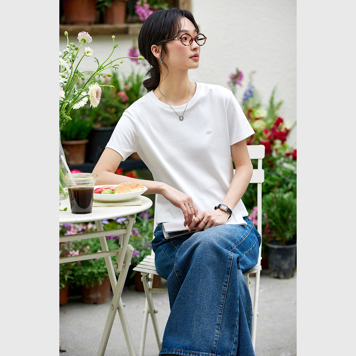 Back Hollow Solid Color T-Shirt