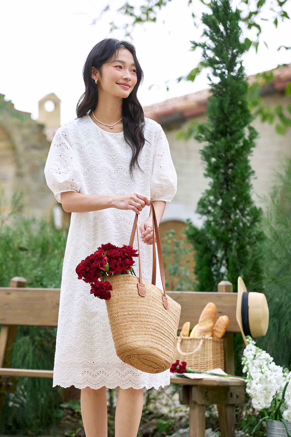 Wave Embroidered Hollow Dress
