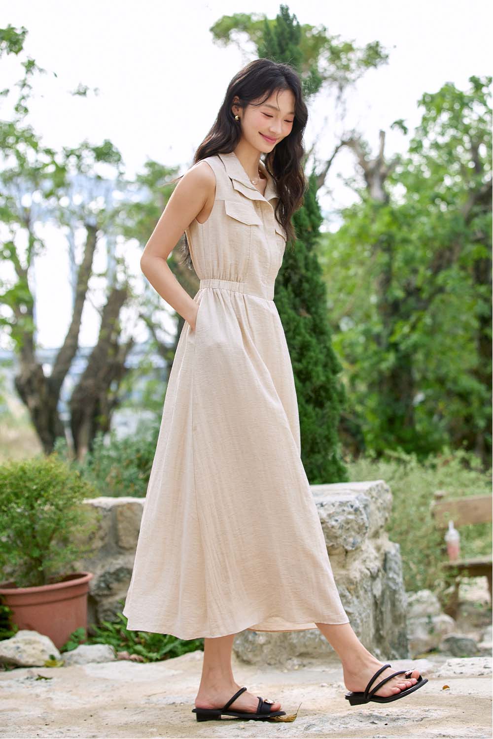 Lapel Shirt A-Line Dress-VIMLYSTORE