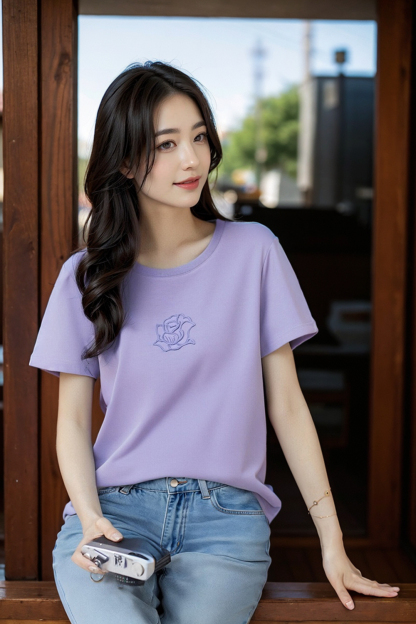 Toothbrush Embroidered Flower Design Loose T-Shirt