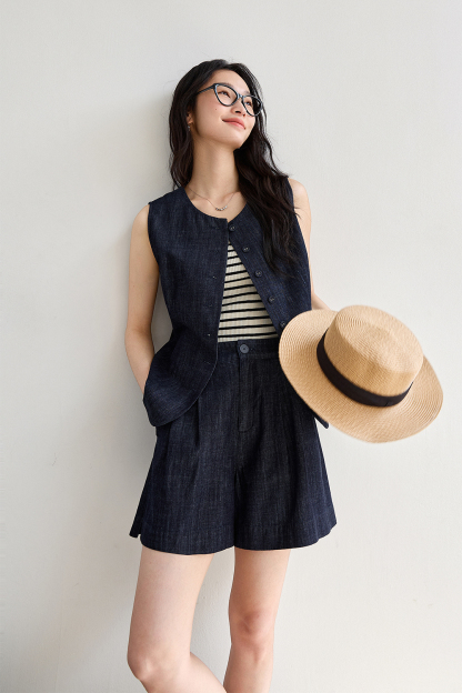 Old Money Style Pure Cotton Denim Suit