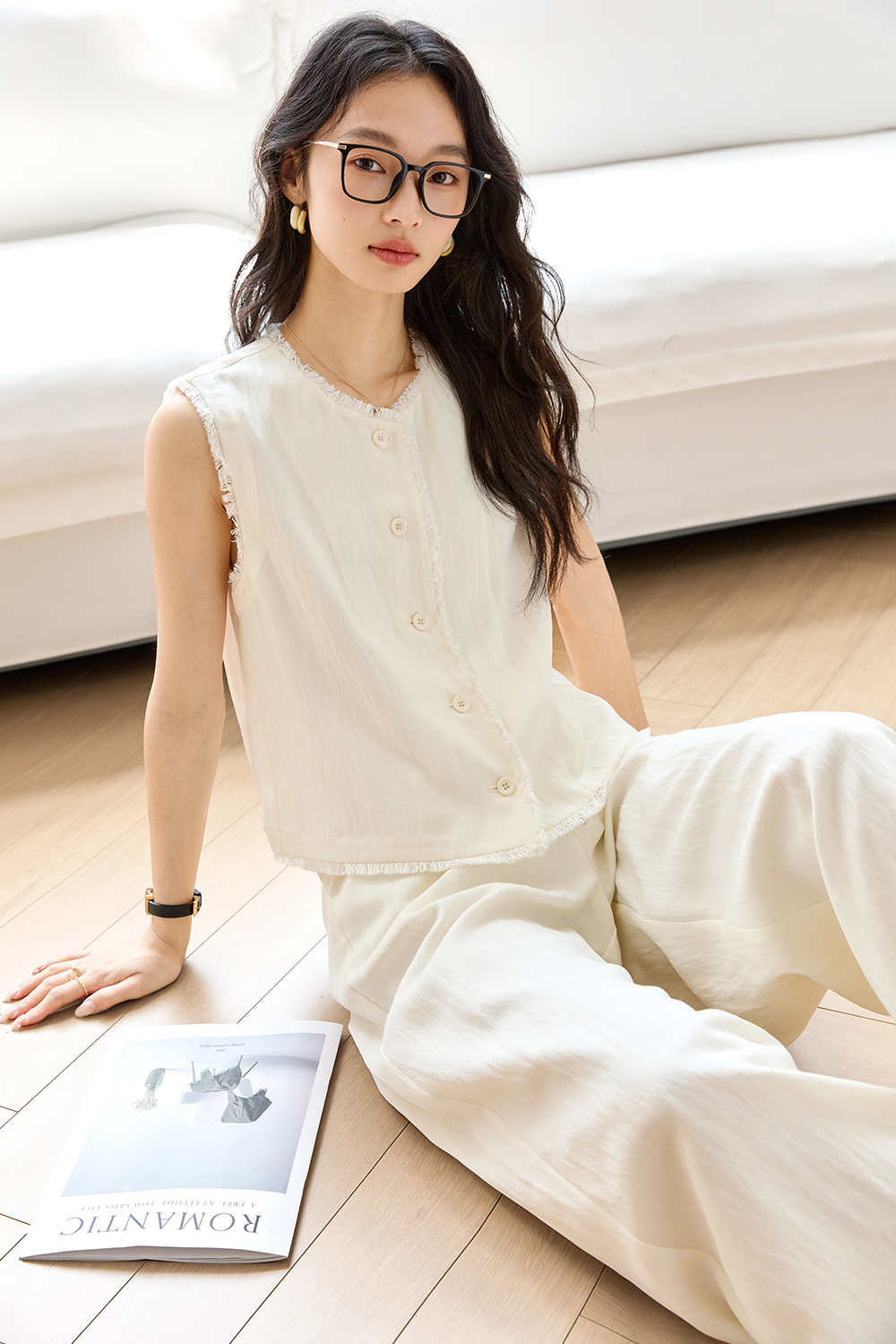 Raw-Edged Vest Straight Suit