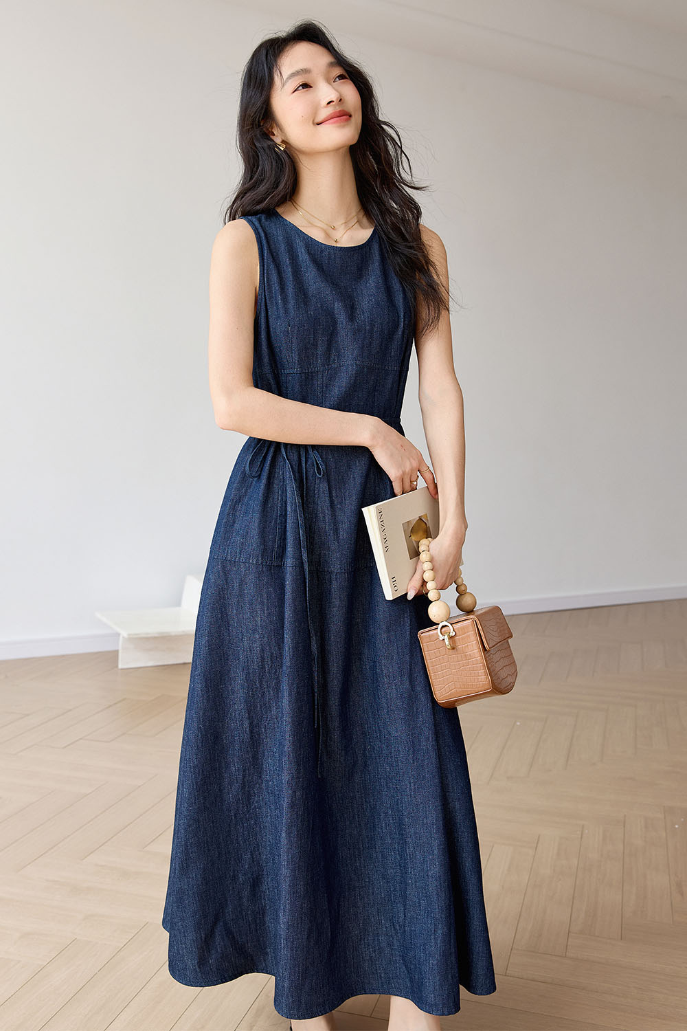 Cotton And Linen Blend Denim Dress-VIMLYSTORE