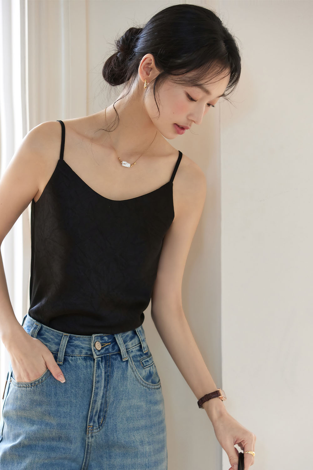 Ruched Round Neck Camisole-VIMLYSTORE