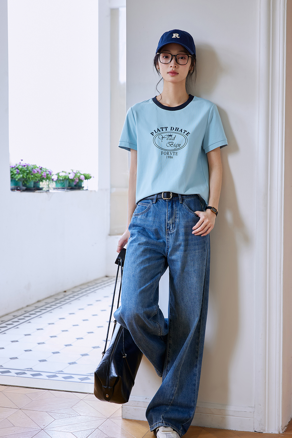 Round Neck Printed Decorative Straight T-Shirt