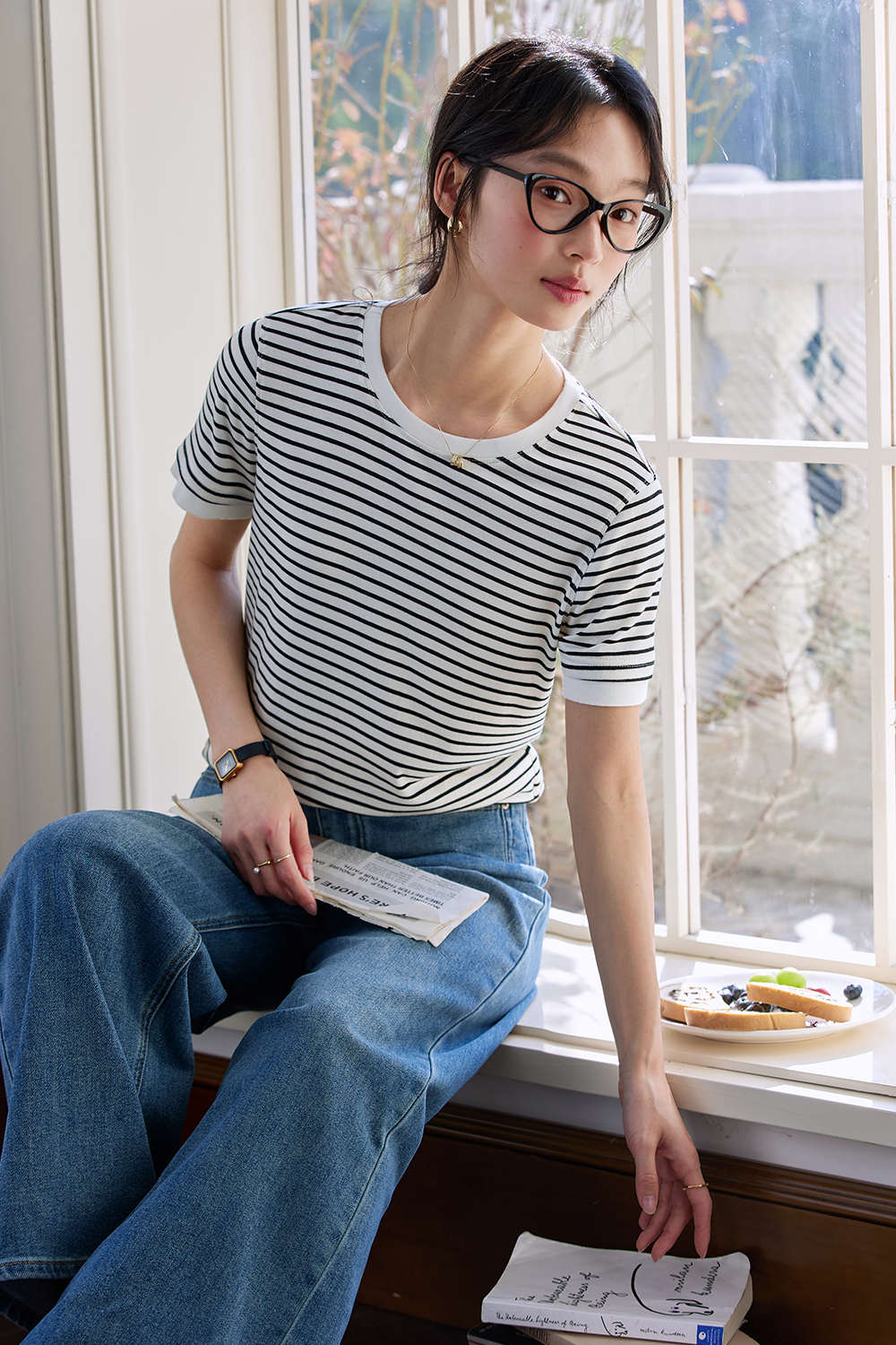 Lycocell Black And White Striped T-Shirt