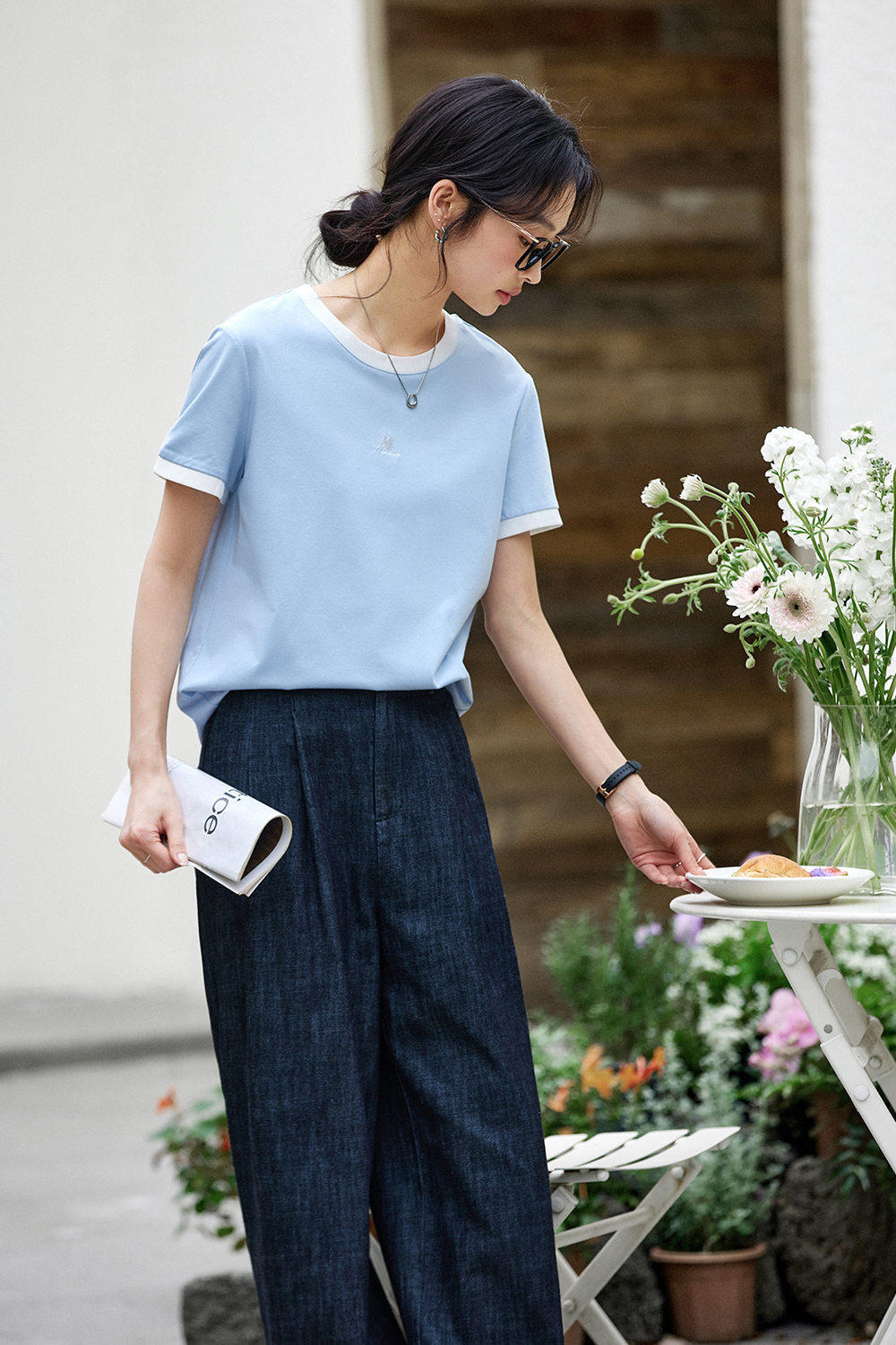 Cotton Blend Straight T-Shirt