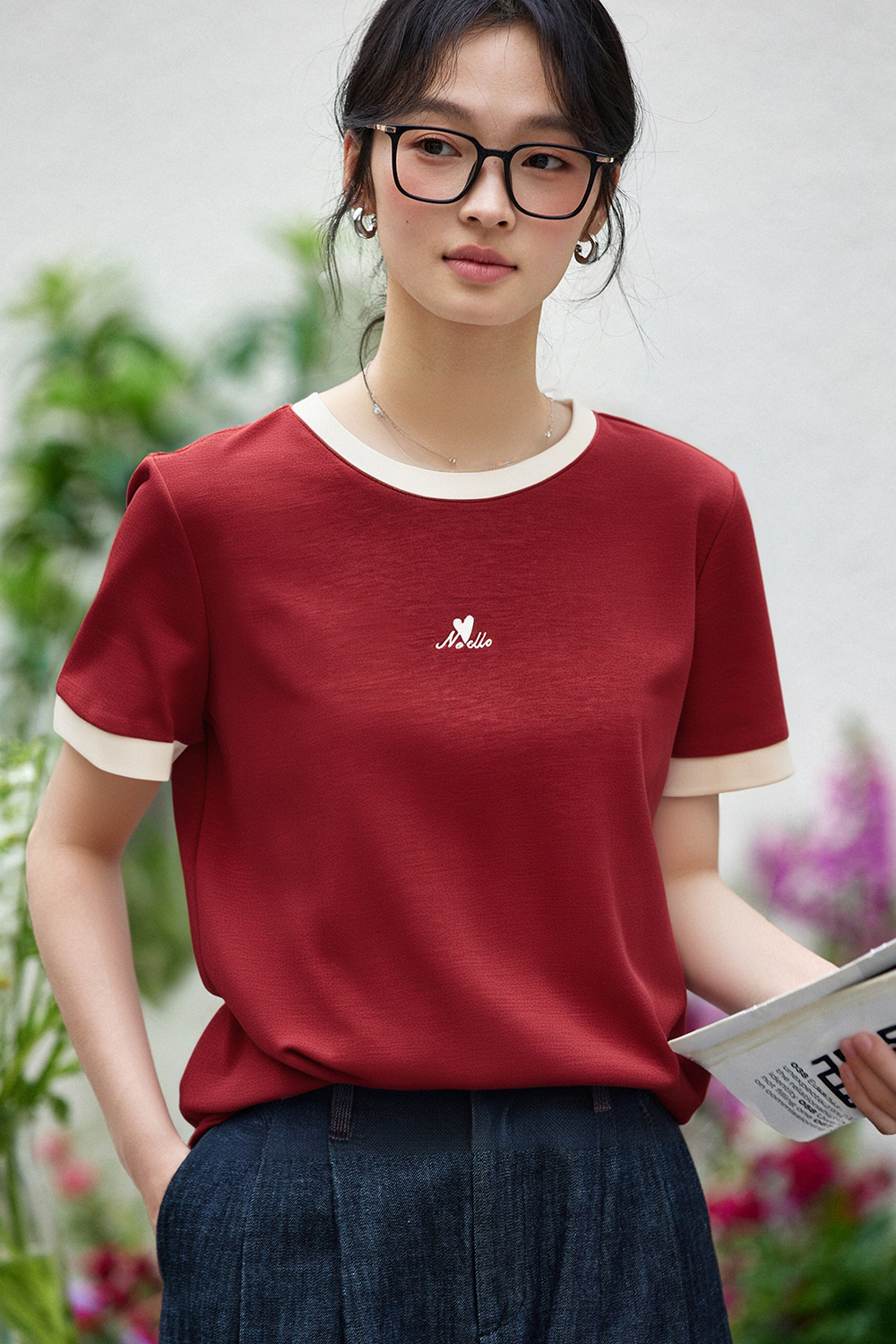 Cotton Blend Straight T-Shirt