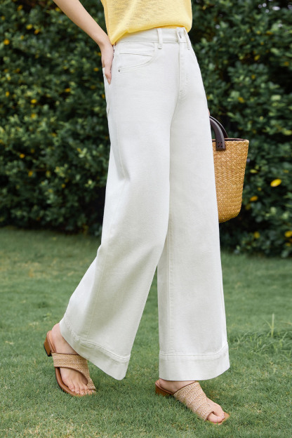 100% Cotton Denim Wide-Leg Pants