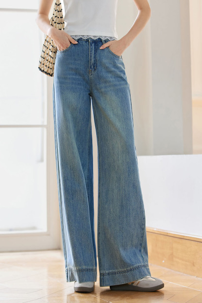 Cotton Loose Denim Wide-Leg Pants