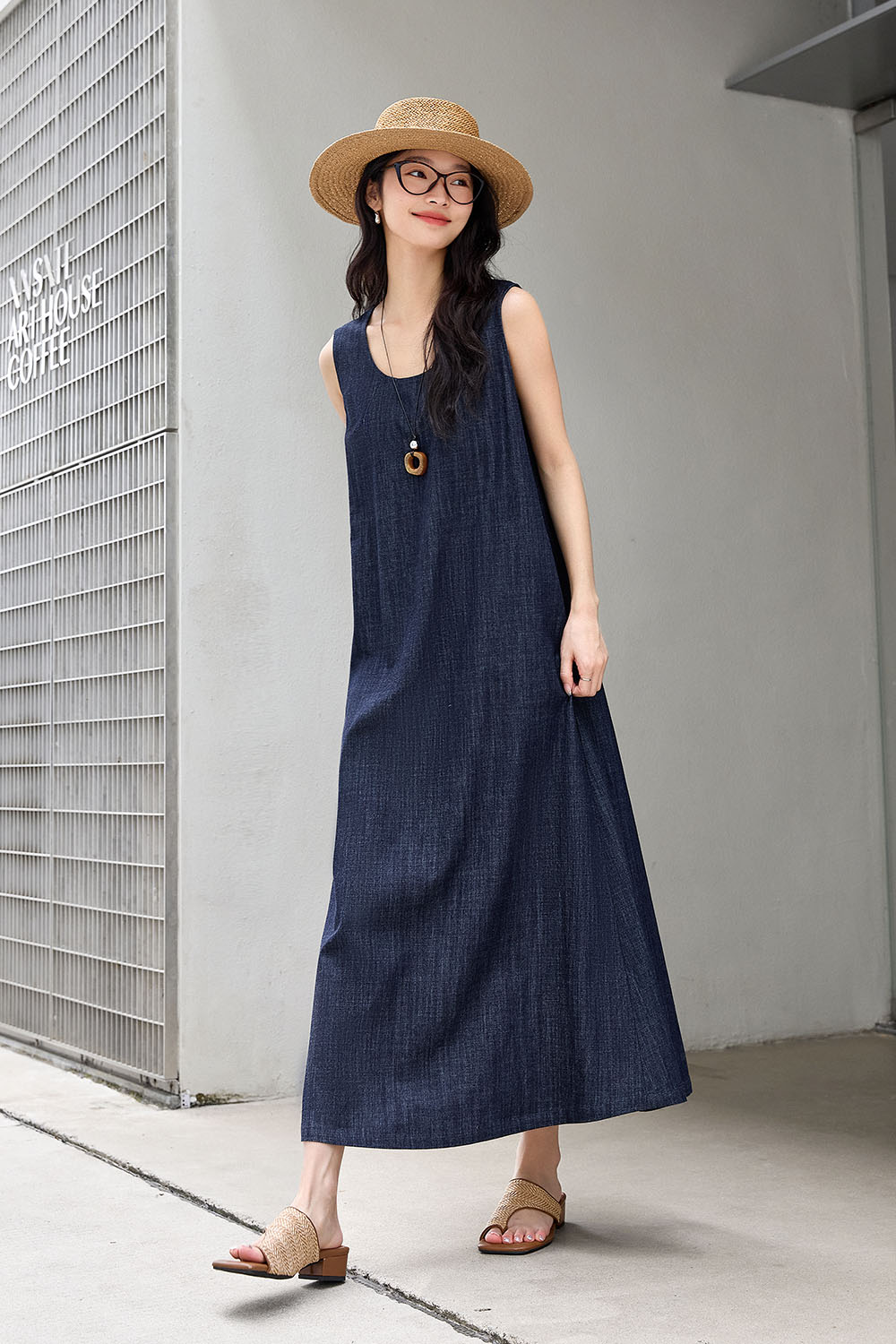 100% Cotton U-Neck Denim Dress