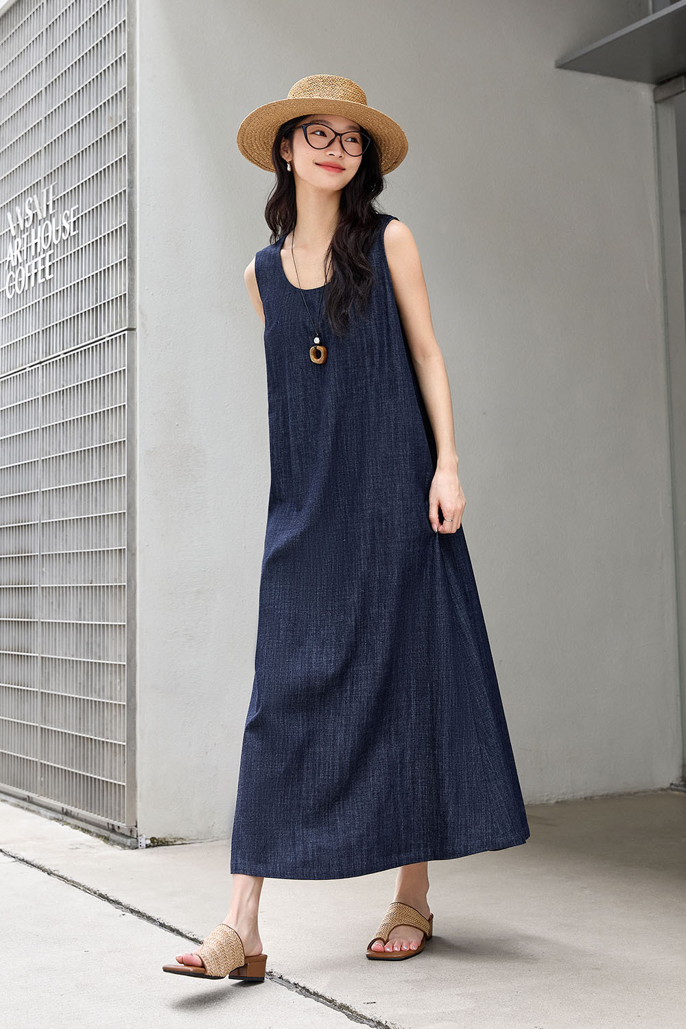 100% Cotton U-Neck Denim Dress