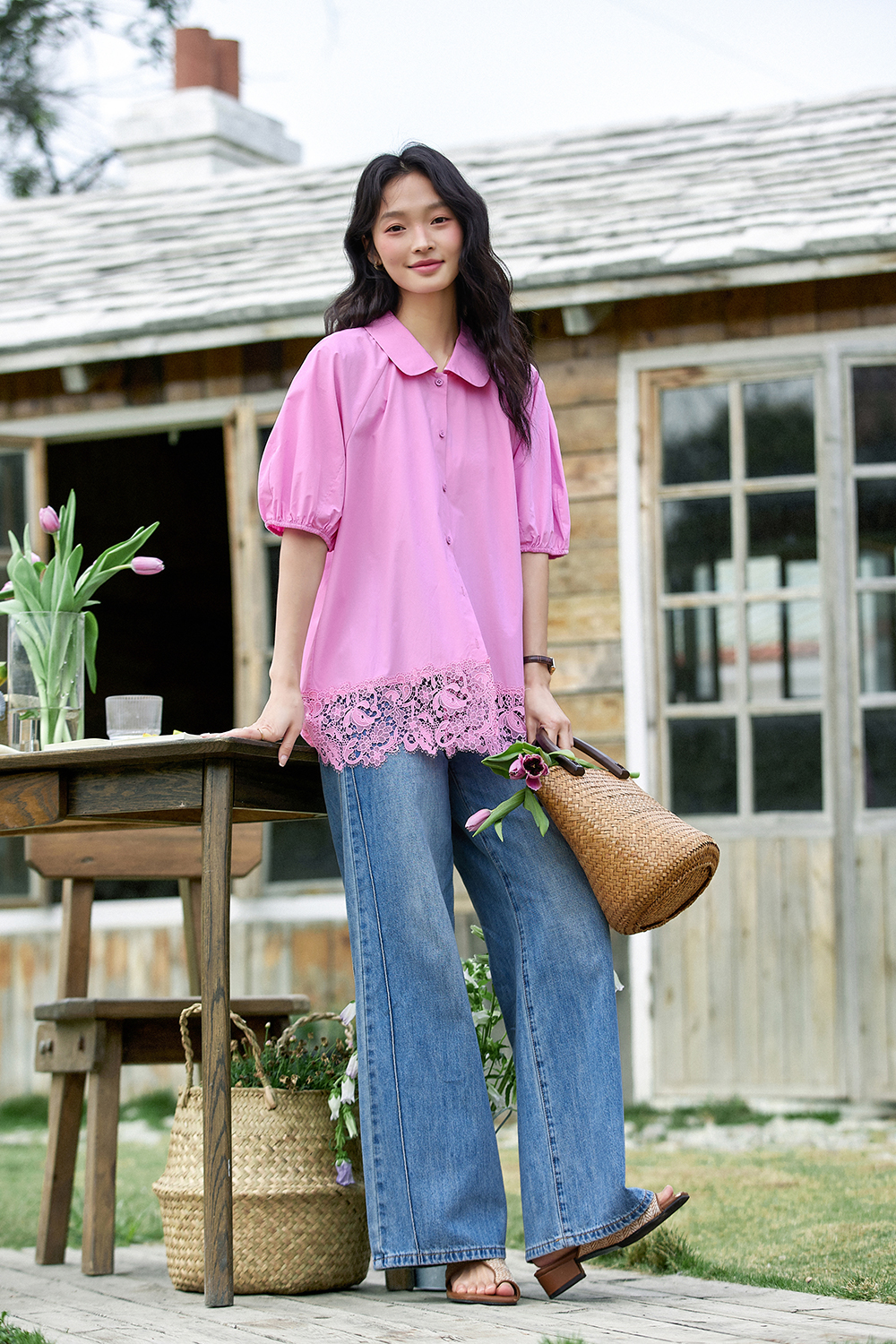 Lace Hem Casual Shirt-VIMLYSTORE