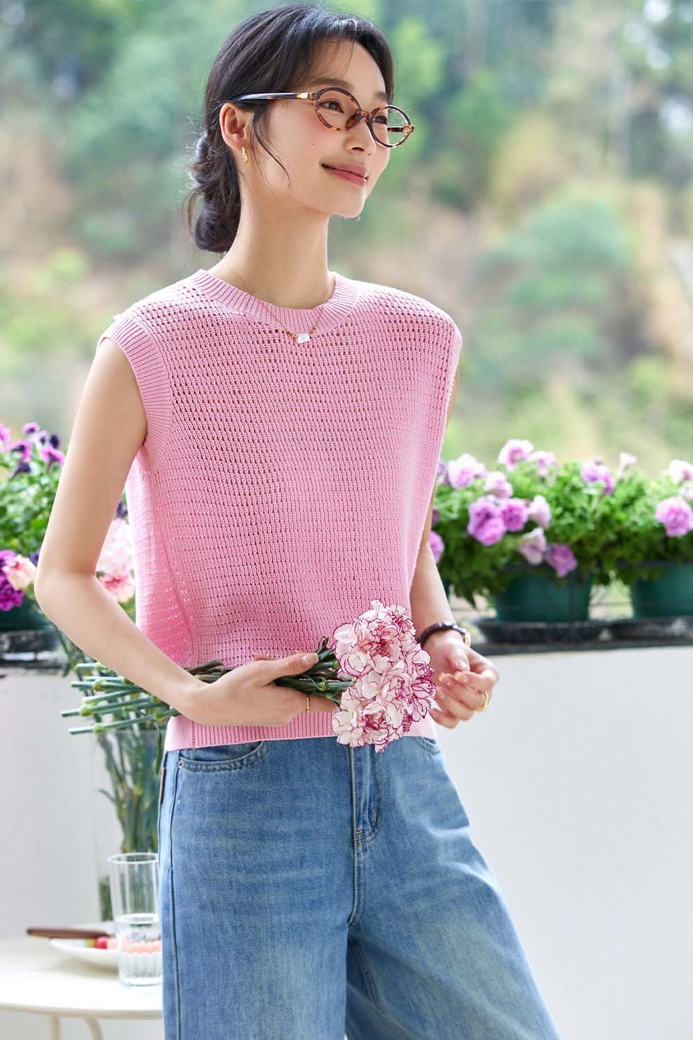 100% Cotton Minimalist Style Hollow Sweater