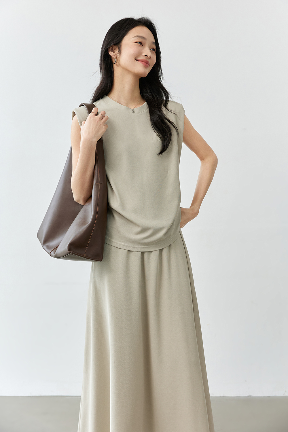 Round Neck Embroidered Top with A-Line Skirt Set