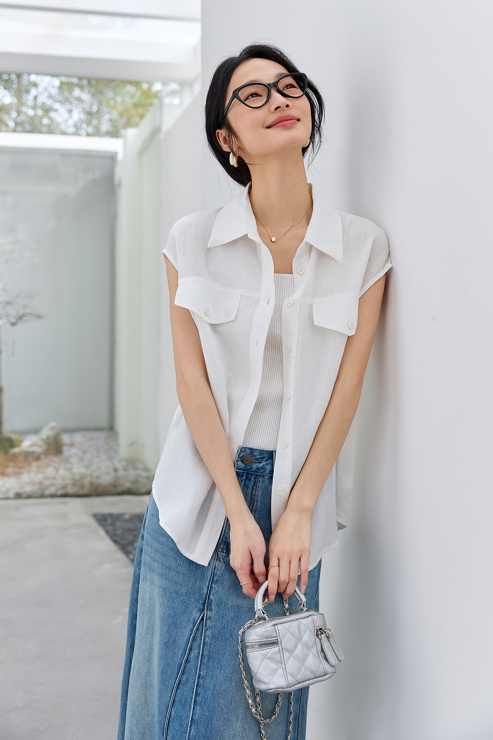 Commute-Elegance Sleeveless Cardigan with Lapel Collar-VIMLYSTORE