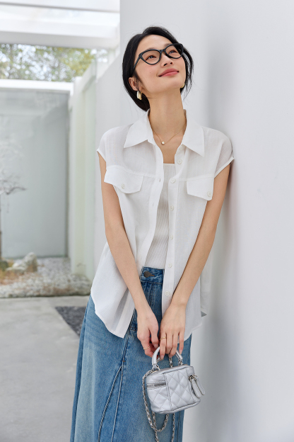 Commute-Elegance Sleeveless Cardigan with Lapel Collar-VIMLYSTORE